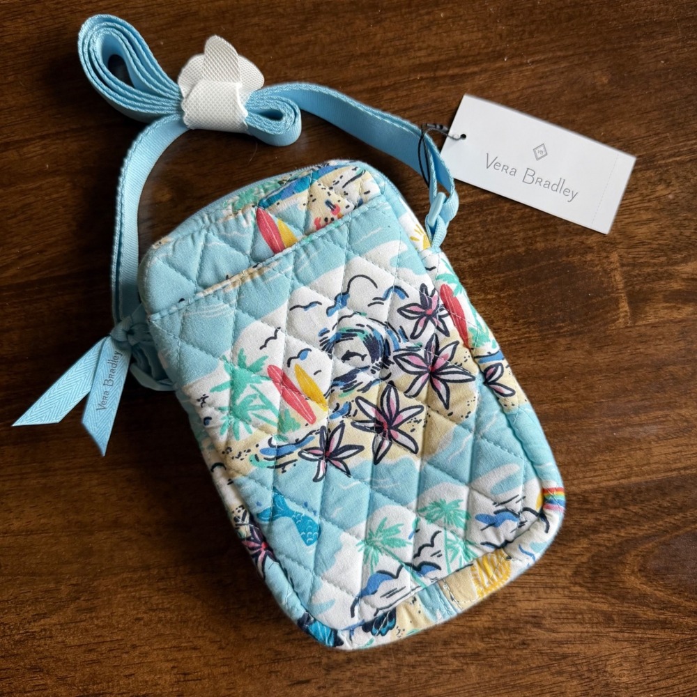 Vera Bradley Easy RFID Crossbody Bag Beach Treasures Quilted Cotton Blue NWT